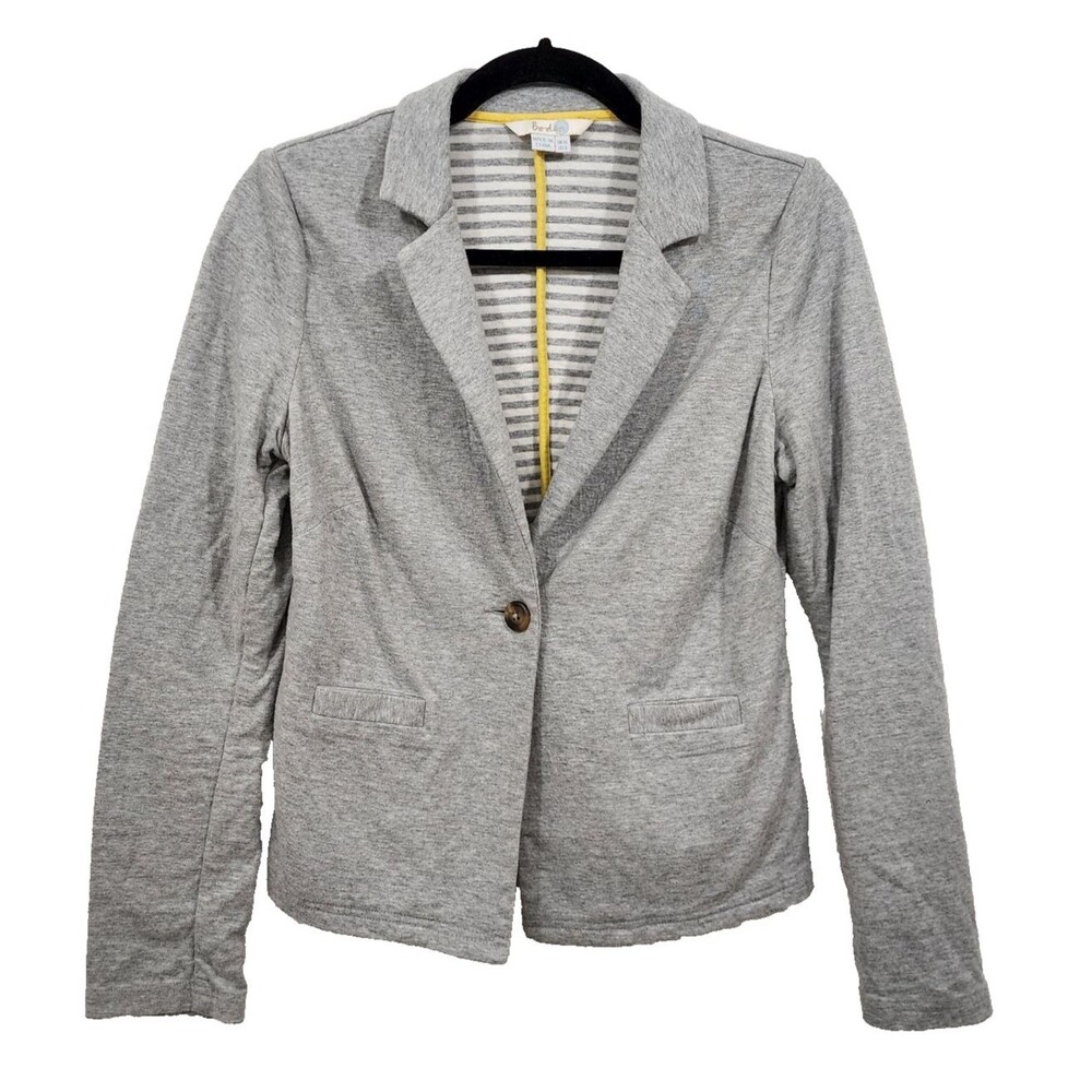 Boden Cotton Blend One-button Blazer Single-Breasted Gray Knit Women's Size 6